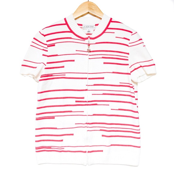 St. John Sport Full Zip Cardigan Sweater Size 2 Petites Santana Knit Hot Pink - Picture 9 of 14